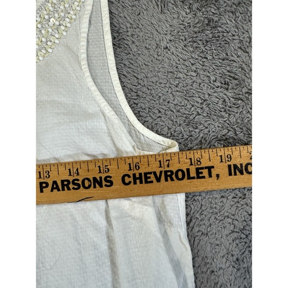 Loft Tank Top Womens Medium White Beaded Trim Casual Knit Lightweight Blouse - Picture 5 of 8